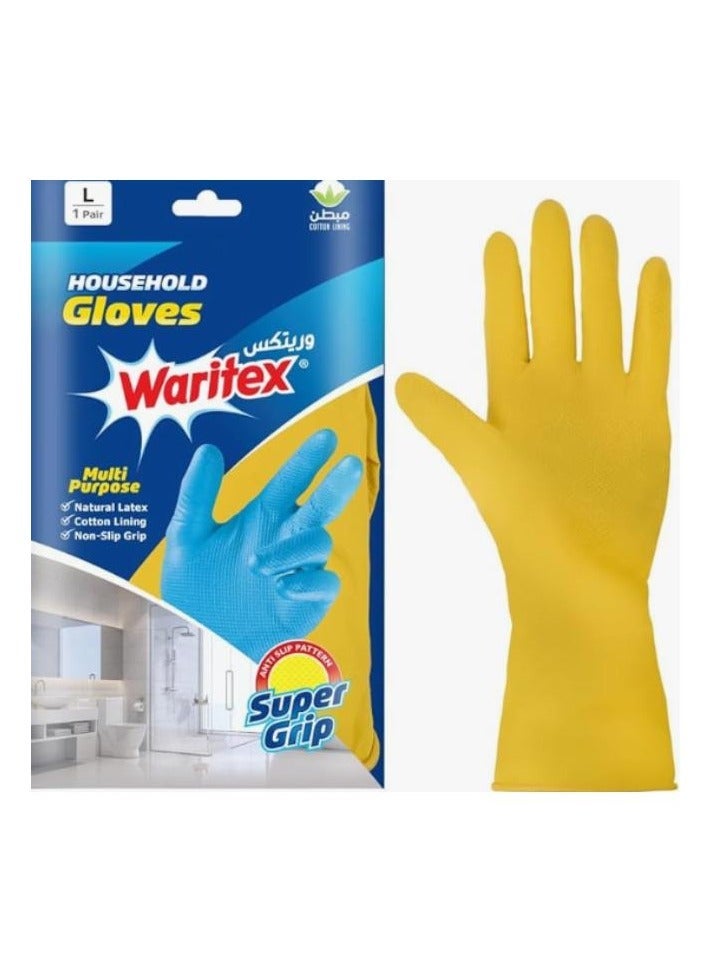 Multi-use rubber gloves carefully designed to give you excellent performance in all cleaning tasks. Lined from the inside with a soft yellow layer, size (L).